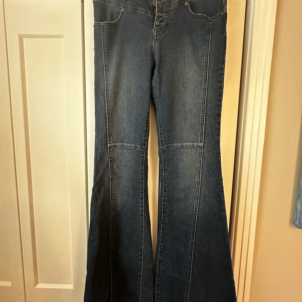 Free People Blue Flare Wide Leg Jeans